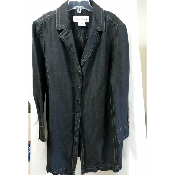 Rena Rowan Womens Size 8 Black Jacket Yellow Top Stitching 4 Buttons Linen Blend - Picture 7 of 12